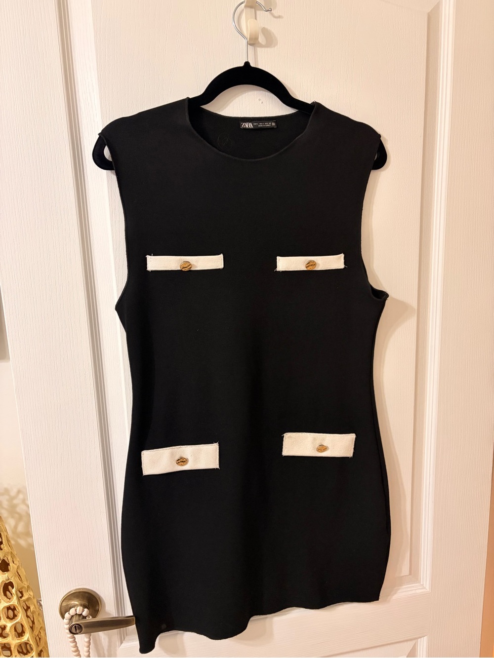 Zara Black Mini Dress with White Pocket Tabs